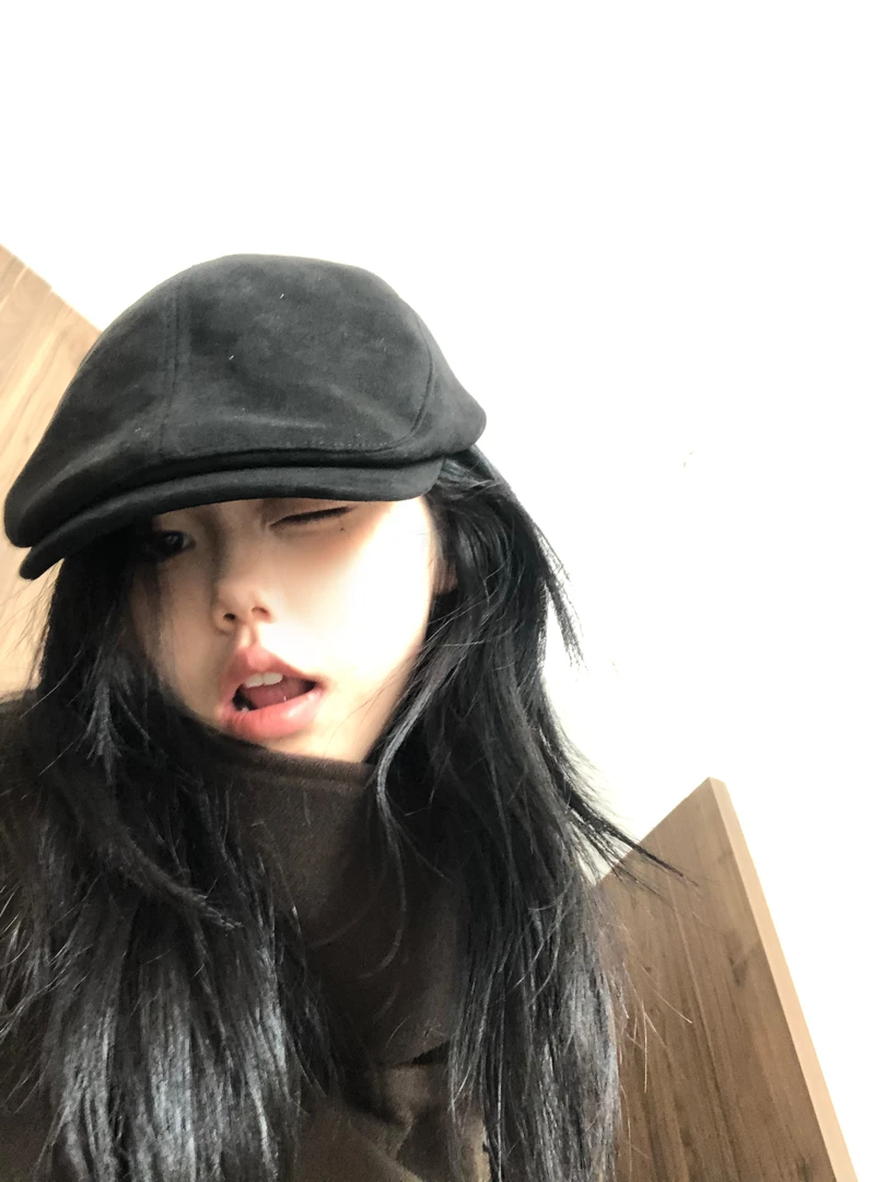 oui_风格难得的颜色反绒复古男女短檐报童帽鸭舌帽