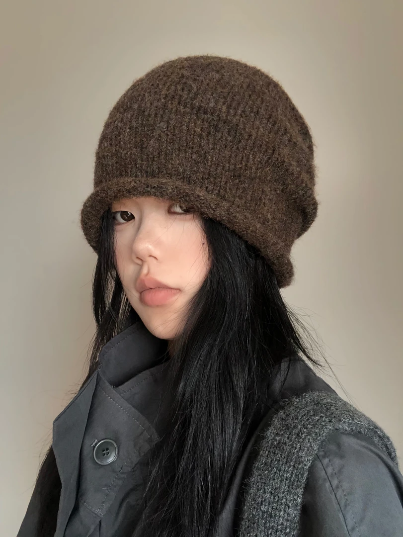 七色基础卷边毛线针织帽女高颜值显脸小堆堆帽子简约百搭包头帽