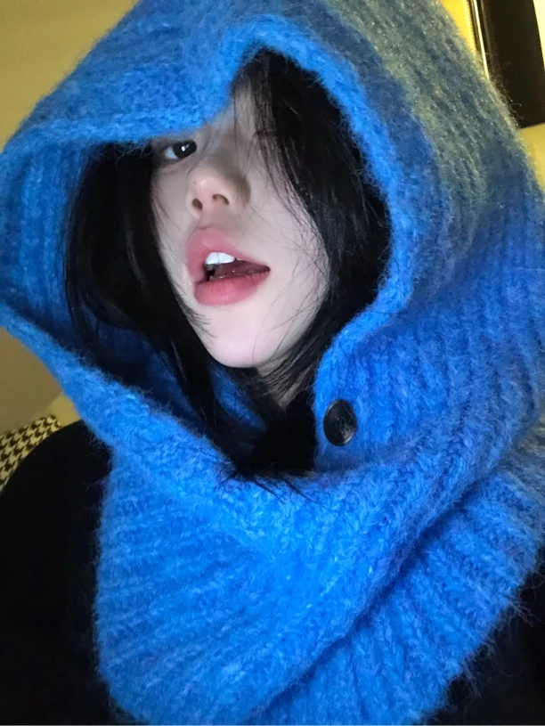 两扣巴拉克拉法帽韩国洋气秋冬针织帽时尚保暖包头帽毛线帽护脖