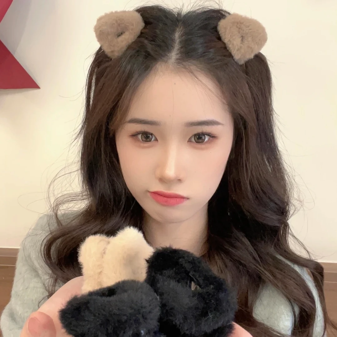 毛绒绒耳朵抓夹可盐可甜增高颅顶半扎发碎发夹