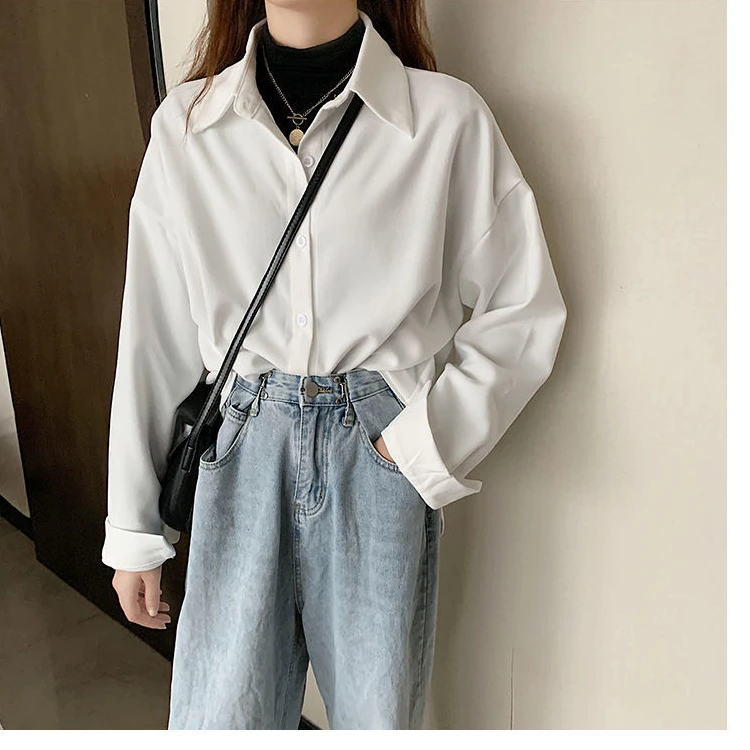 经典减龄时尚白色衬衫女秋装灯芯绒女厚款气质通勤简约外套0977