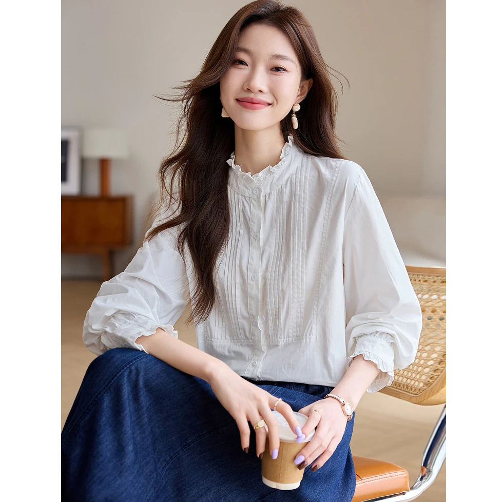 气质简约洋气法式甜美优雅小衫显瘦减龄高颜值设计感花边小众衬衫