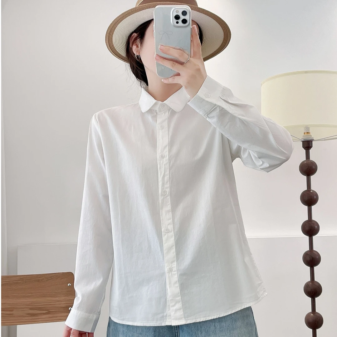 秋季学院风休闲娃娃领打底白衬衫纯色极简风外穿内搭叠穿搭配衬衣