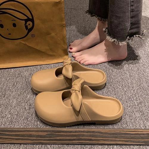 包头拖鞋女软底外穿懒人鞋法式蝴蝶结一脚蹬半托单鞋时尚网红夏季