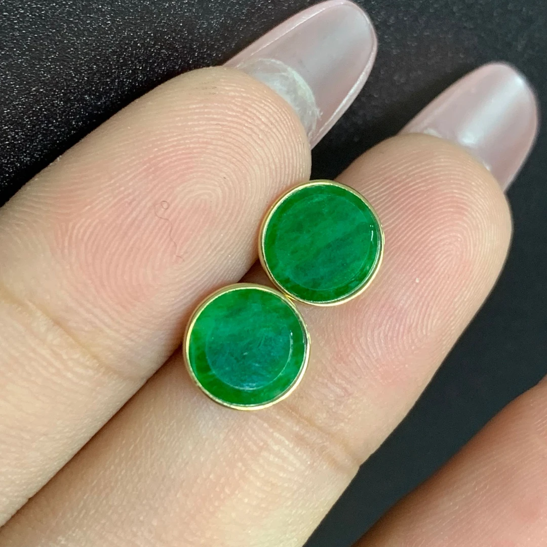 天然A货翡翠耳钉18k简约大气时尚精致款