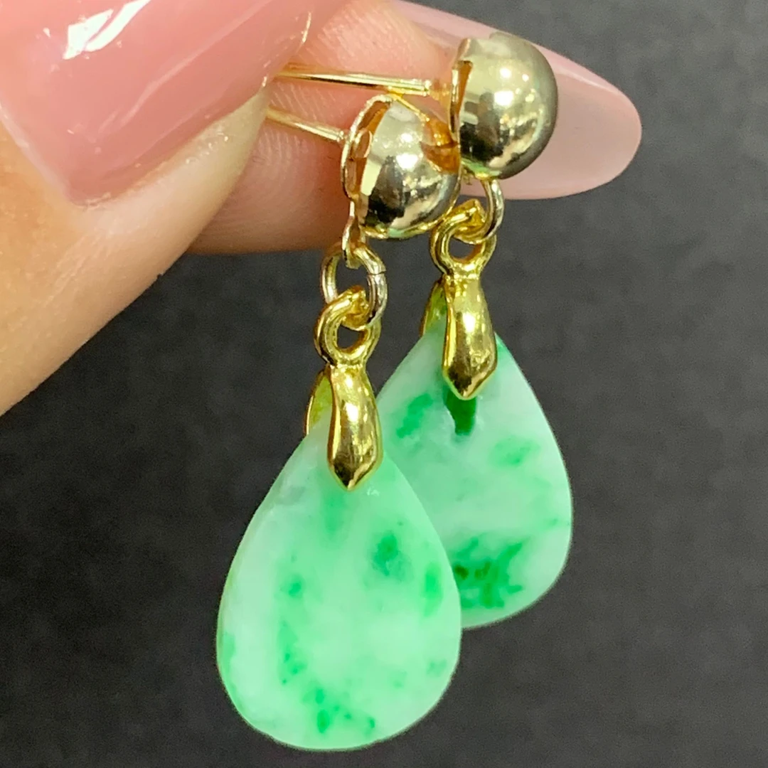 天然A货翡翠耳饰水滴耳针简单大气时尚气质精美款