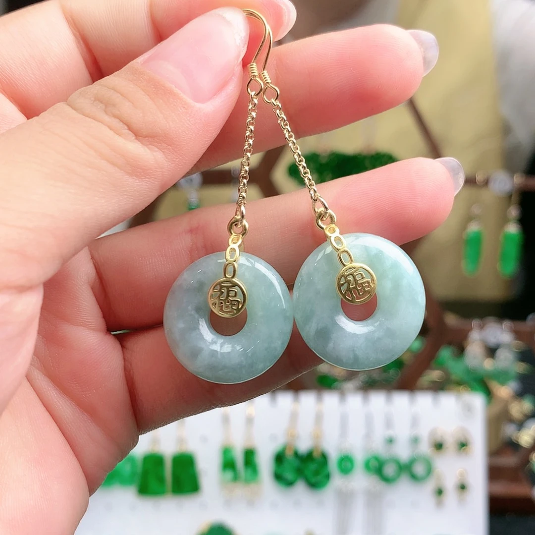 翡翠耳饰银S925镶嵌耳饰