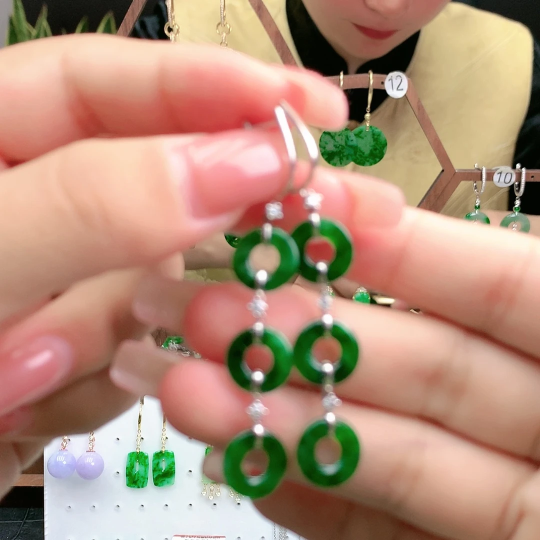 翡翠耳饰18K金镶嵌耳饰