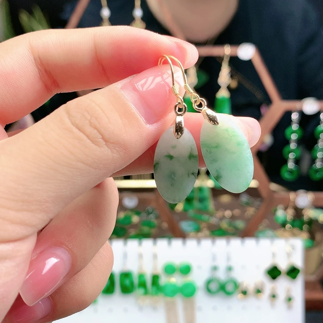 翡翠耳饰银S925镶嵌耳饰