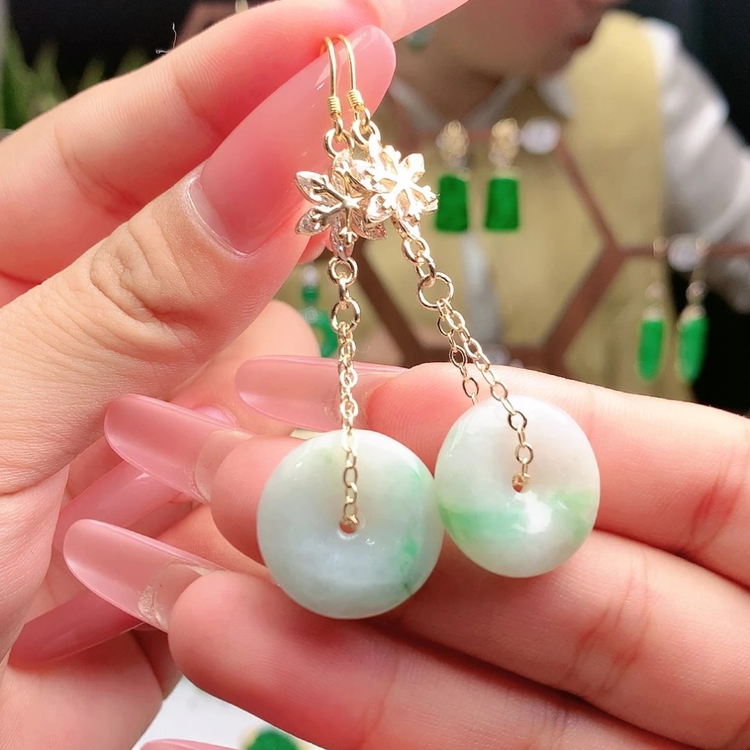 翡翠耳饰银S925镶嵌耳饰