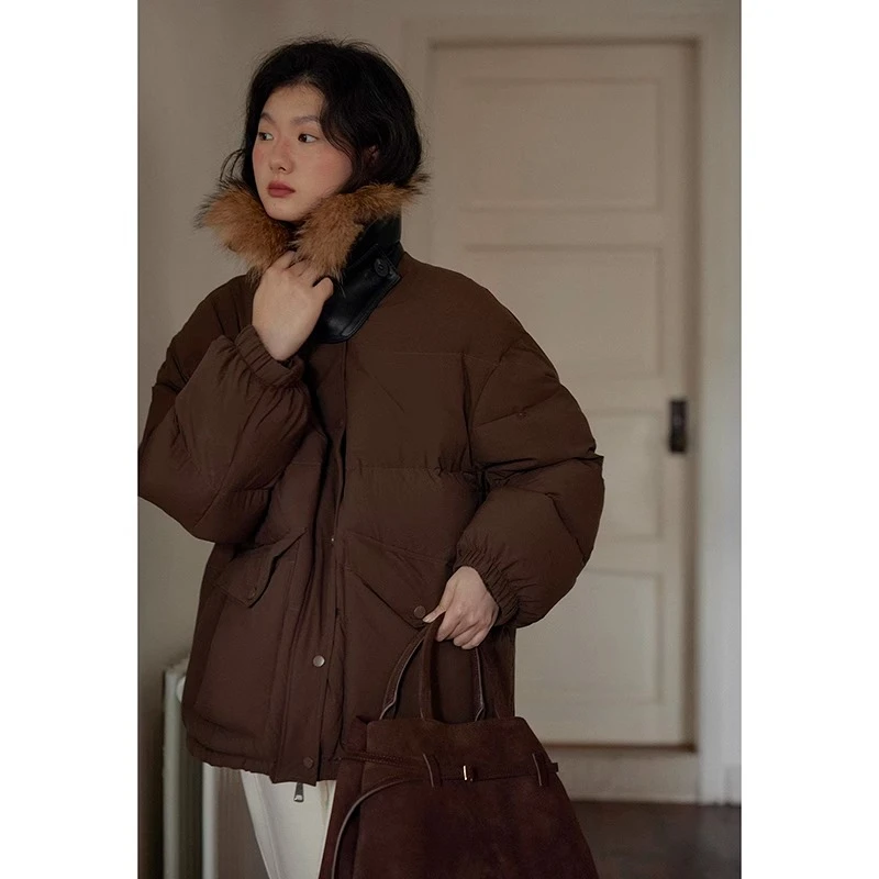 Nice people2024AW 三星“安心”可溯源羽绒可拆卸獭兔毛领羽绒服