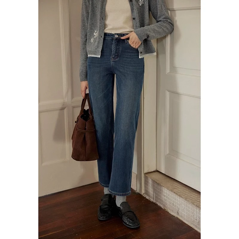 Nice people2024AW 持续锁温 加绒保暖显瘦直筒牛仔长裤