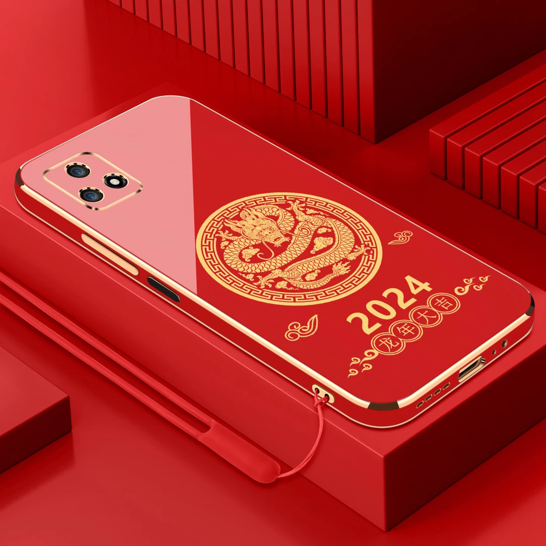 电镀2024龙年适用vivoiqoou3x手机壳防摔硅胶保护壳直边手机套