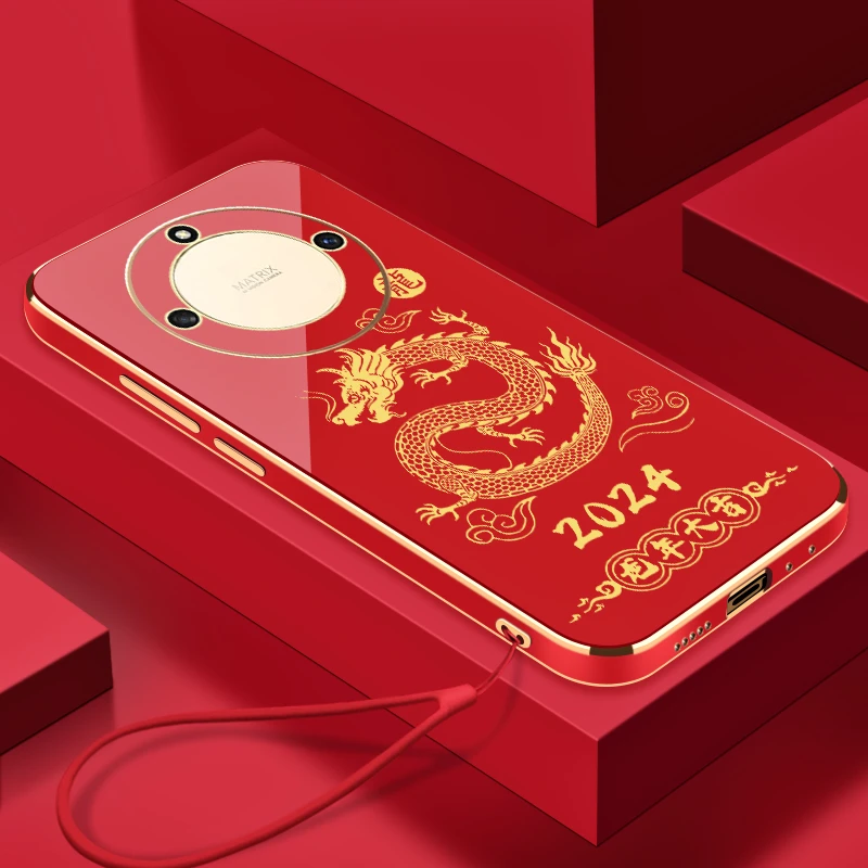 2024龙年大吉荣耀X40手机壳全包硅胶防摔电镀软壳【送挂绳】
