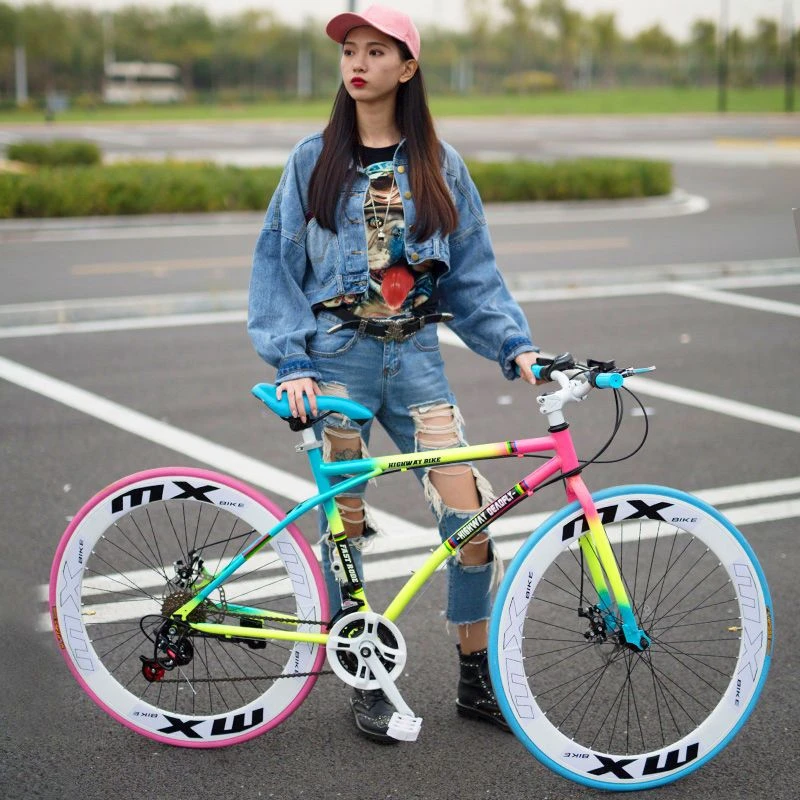 变速死飞自行车实心胎公路赛车单车活飞肌肉26寸24男女中学生成人