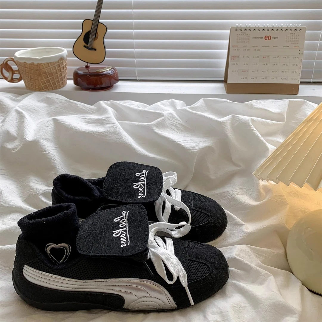 啄木鸟2025红色翻盖德训鞋子女春季网面透气运动鞋平底百搭阿甘鞋