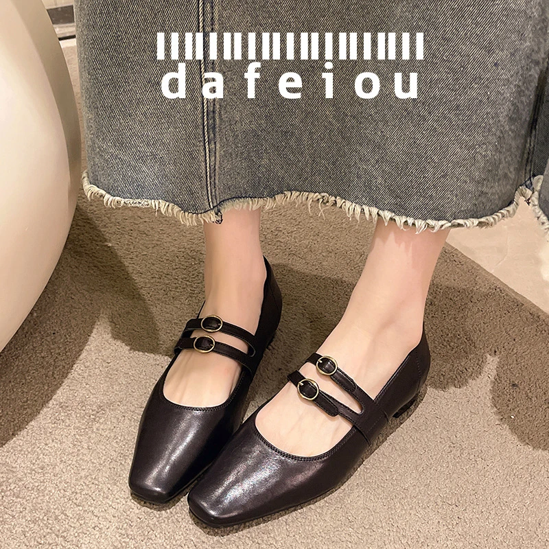 头层牛皮玛丽珍单鞋女2024秋季新款气质方头休闲晚晚鞋低跟小春秋