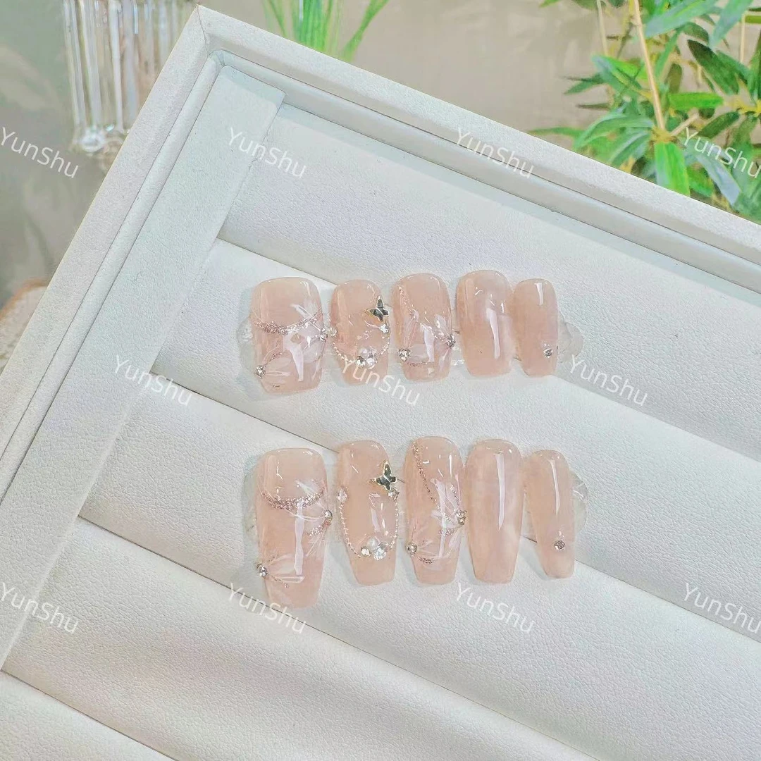 【冰晶花事】定制设计冰透手绘花朵小蝴蝶纯欲轻奢款穿戴甲
