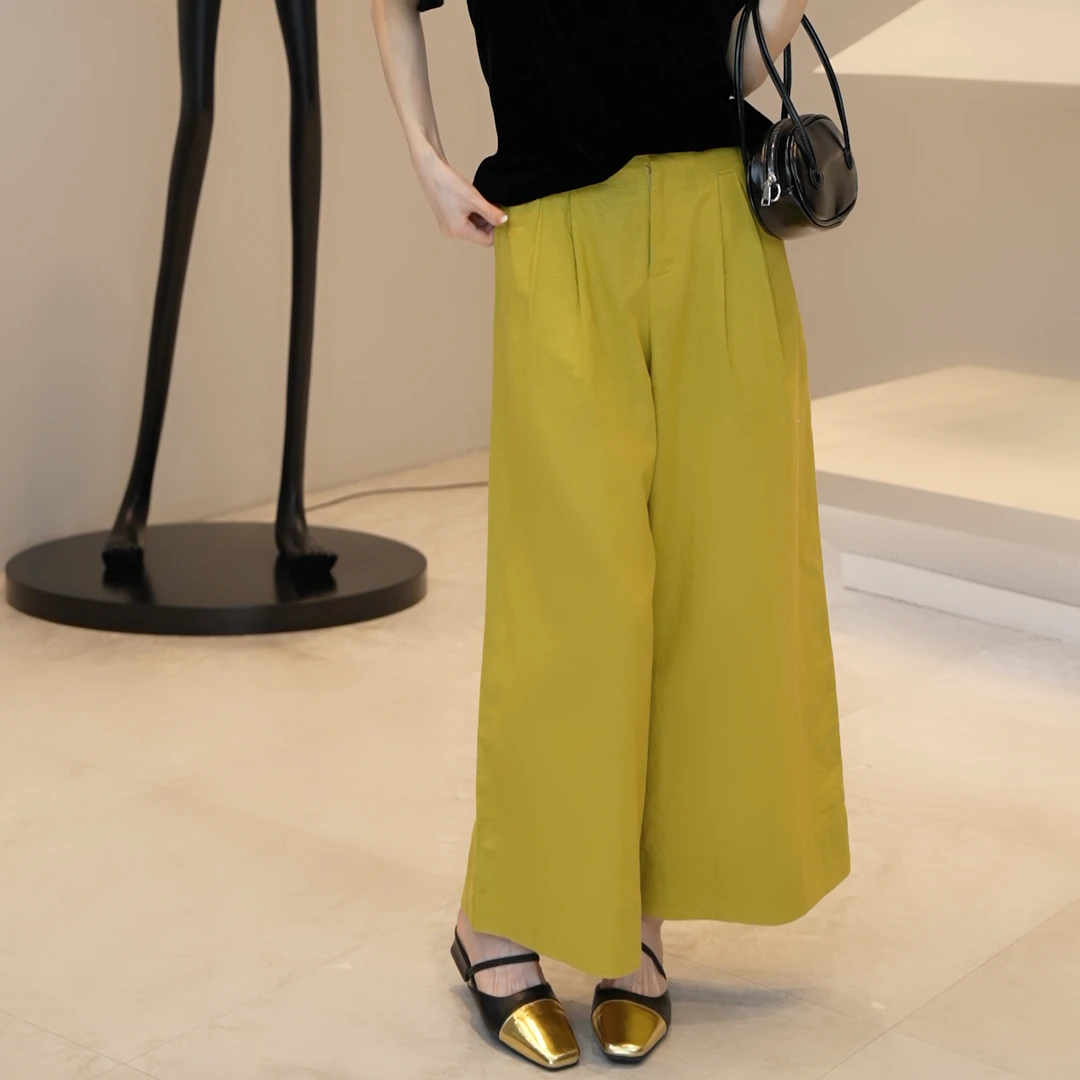 现货48小时【薇薇绮】夏季麻料裤高腰休闲九分裤显瘦女阔腿裤 W234