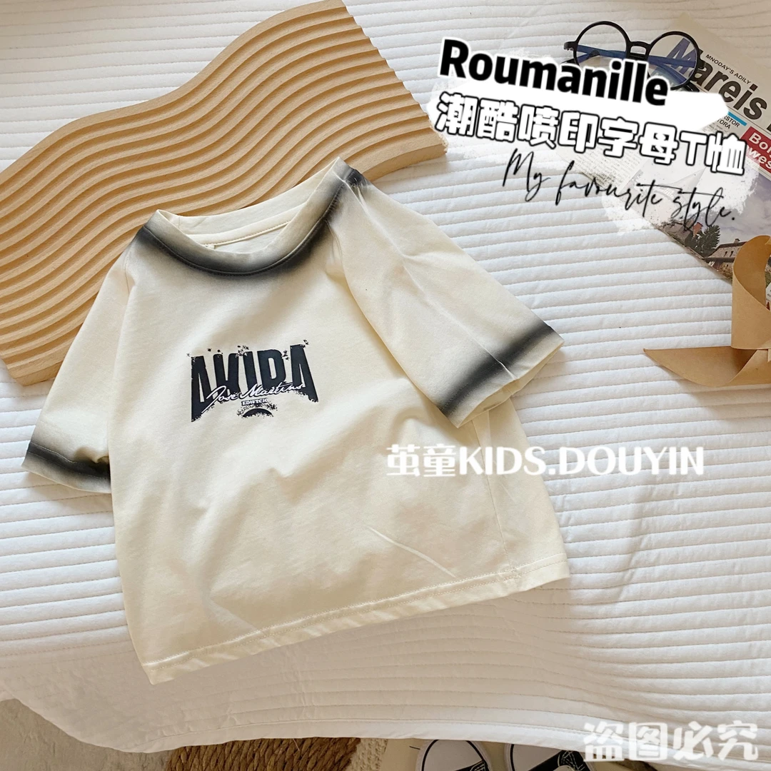 【麦麦妈】X257小童潮酷喷印短袖T恤夏款新品男女童上衣休闲