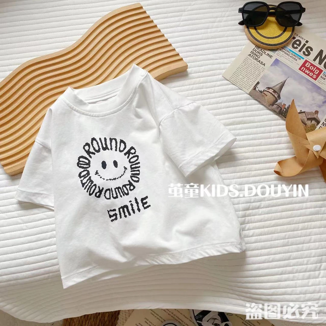 【麦麦妈】X340小童韩版笑脸短袖T恤夏款儿童百搭潮上衣圆领