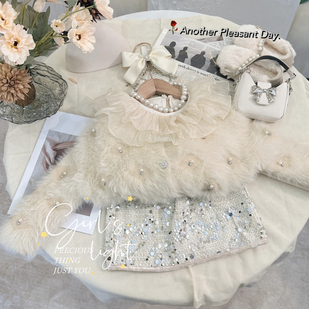 【小火柴】女童精致淑秋冬装儿童女孩女宝宝休闲毛衣套装Q0368