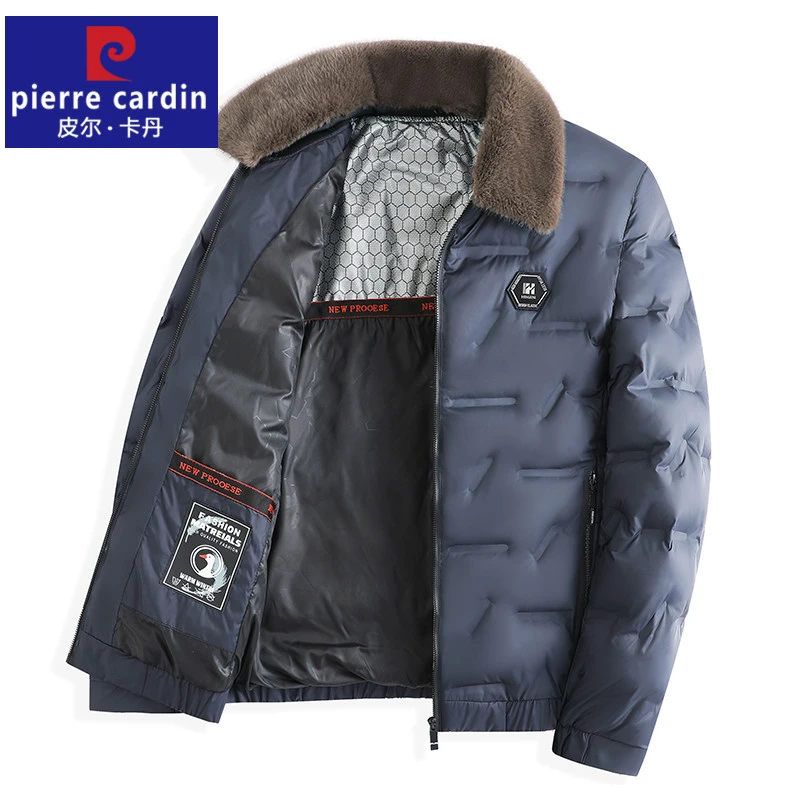 皮尔卡丹石墨烯短款服男士冬季可脱卸毛领休闲加厚保暖外套
