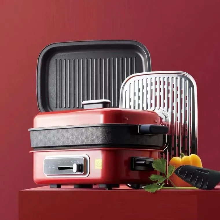 特百惠烧烤火锅一体蒸煮锅家用大品牌双耳煎锅蒸锅炖锅小红锅