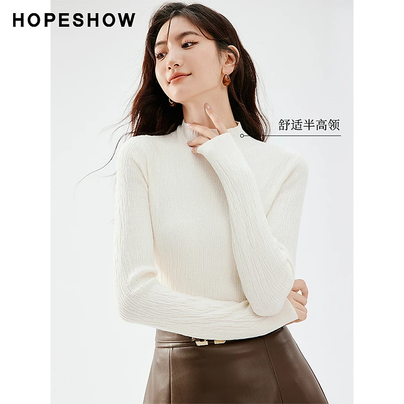 红袖秋季2023新款女装 钉钻肌理感半高领套头针织衫90223300101