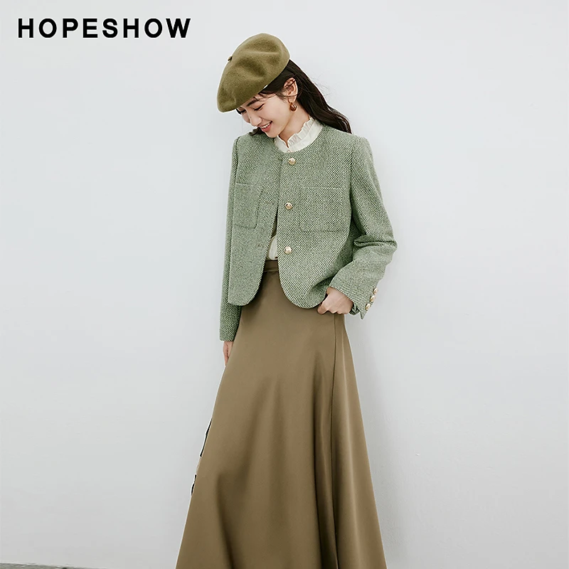 红袖HOPESHOW新款女装 香风正肩单排扣圆领短外套90124020402