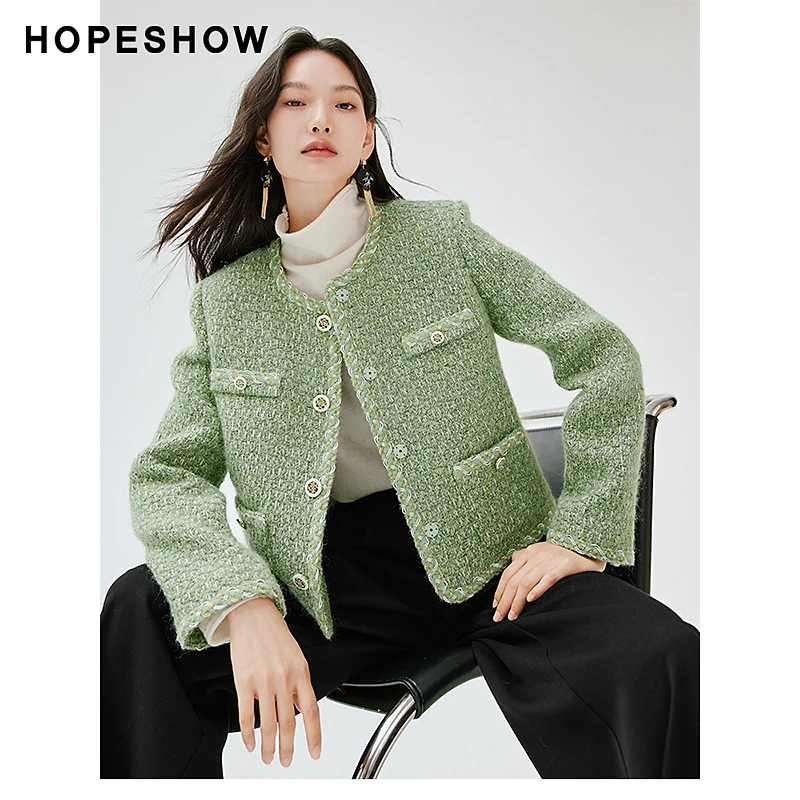 红袖冬季2023新款女装 香风织带正肩单排扣圆领外套90123380401