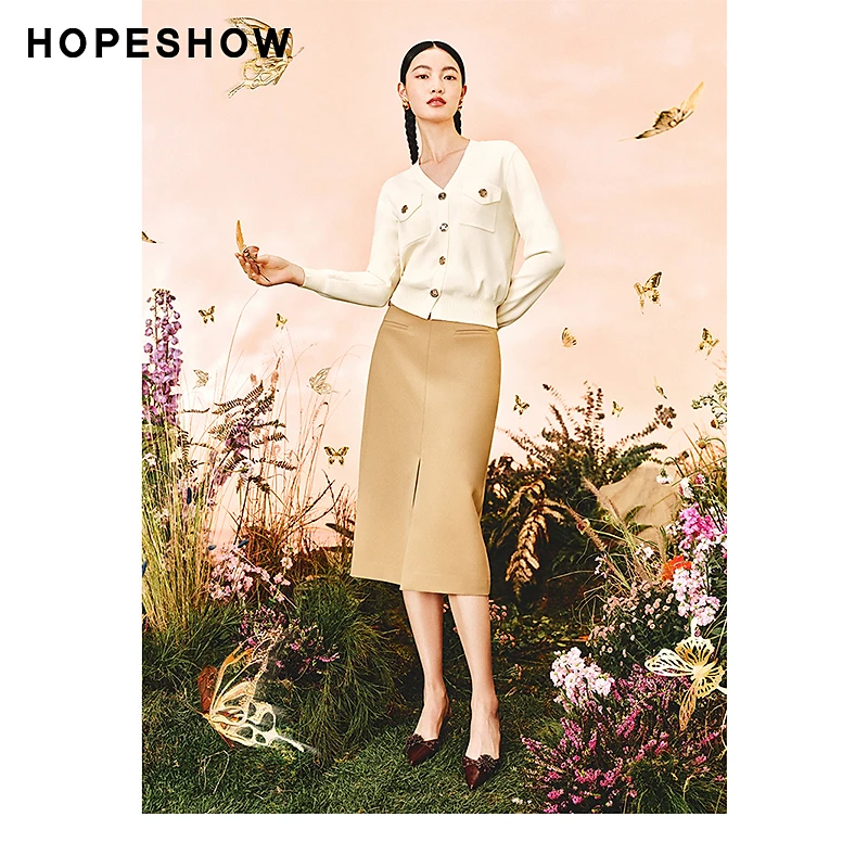 红袖春季2024新款女装 前开叉后拉链高腰一步裙89224051507