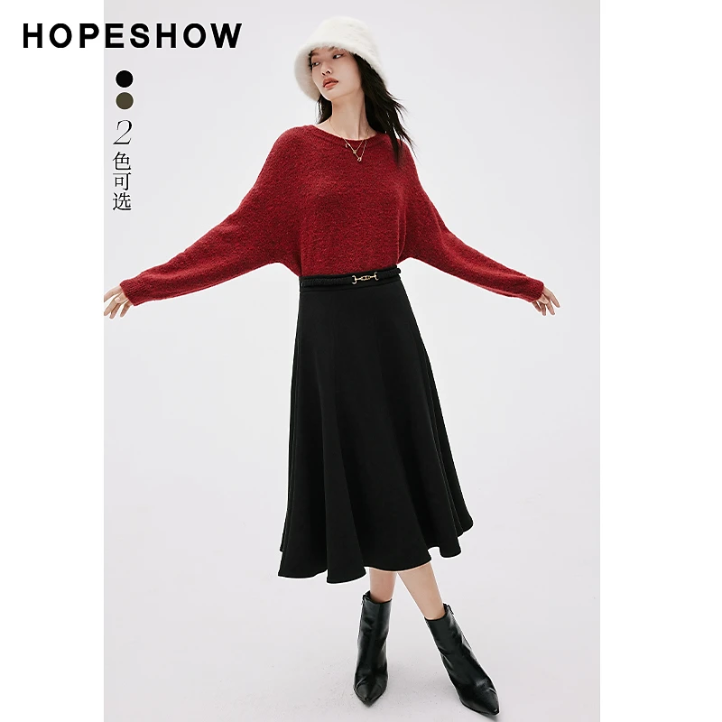 红袖冬季新款女装 金属扣A字侧拉半身裙90123411501