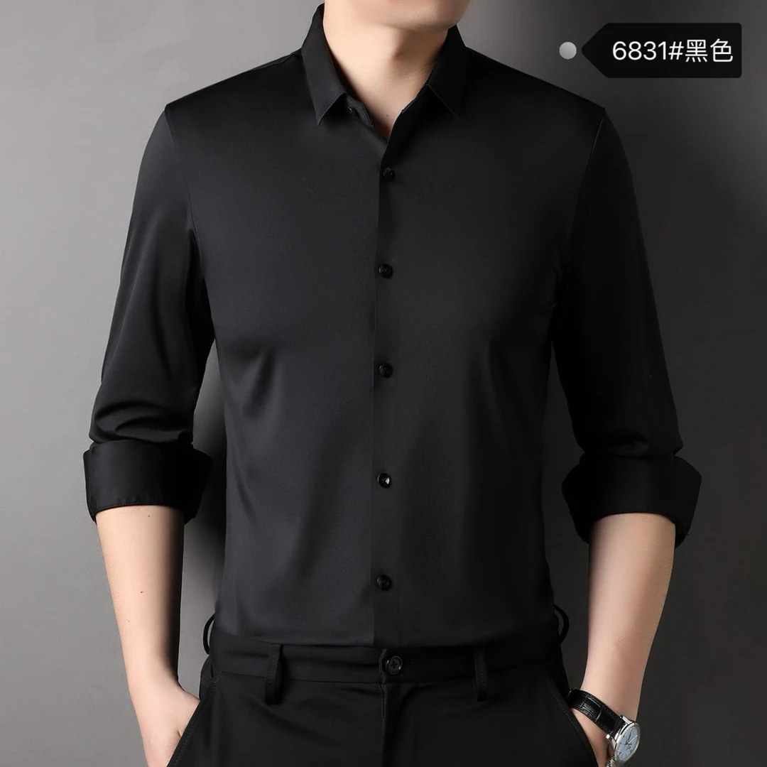 轻奢长袖衬衫男士免烫抗皱春秋季新款休闲商务衬衣男无痕不缩水
