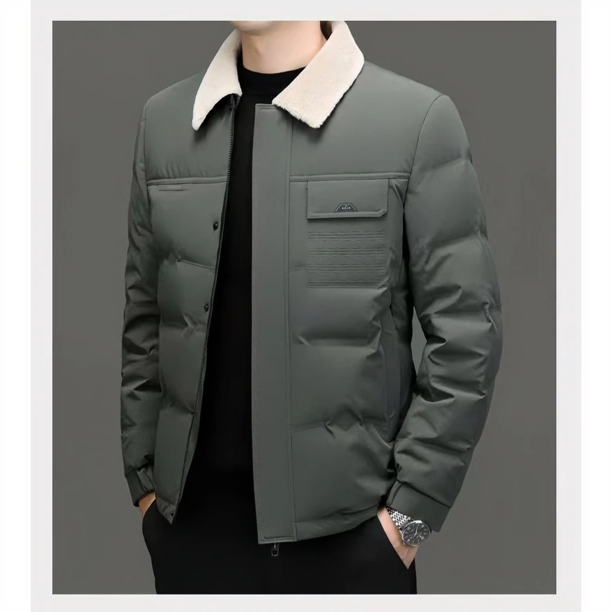 冬季羽绒服男新款中年商务羽绒服毛领可脱卸简约百搭翻领霸霸男装