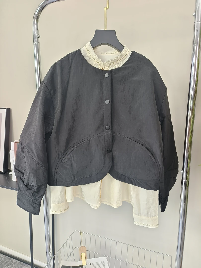 原创设计羊毛绒棉服棉衣宽松复古短外套