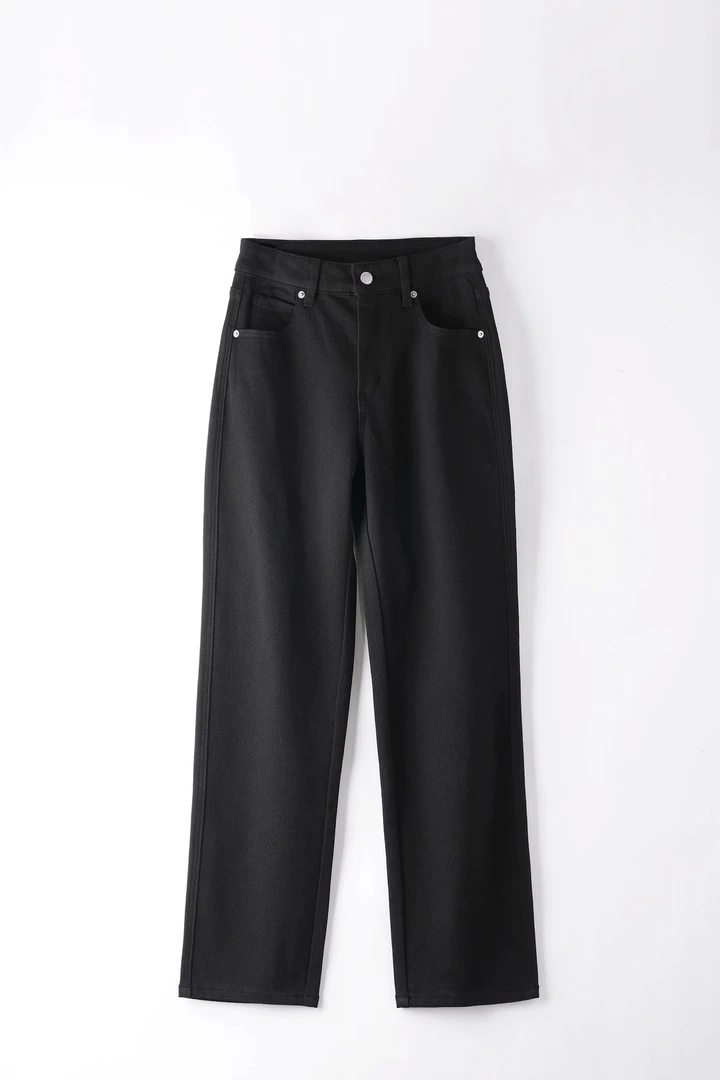 黑色加绒四面弹法棍裤直筒牛仔裤舒适百搭棉糯时尚1024