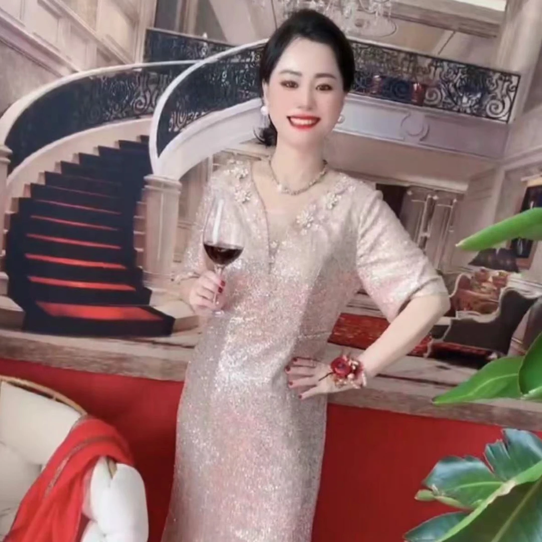 喜婆婆喜妈妈宴会气质高贵长款礼服