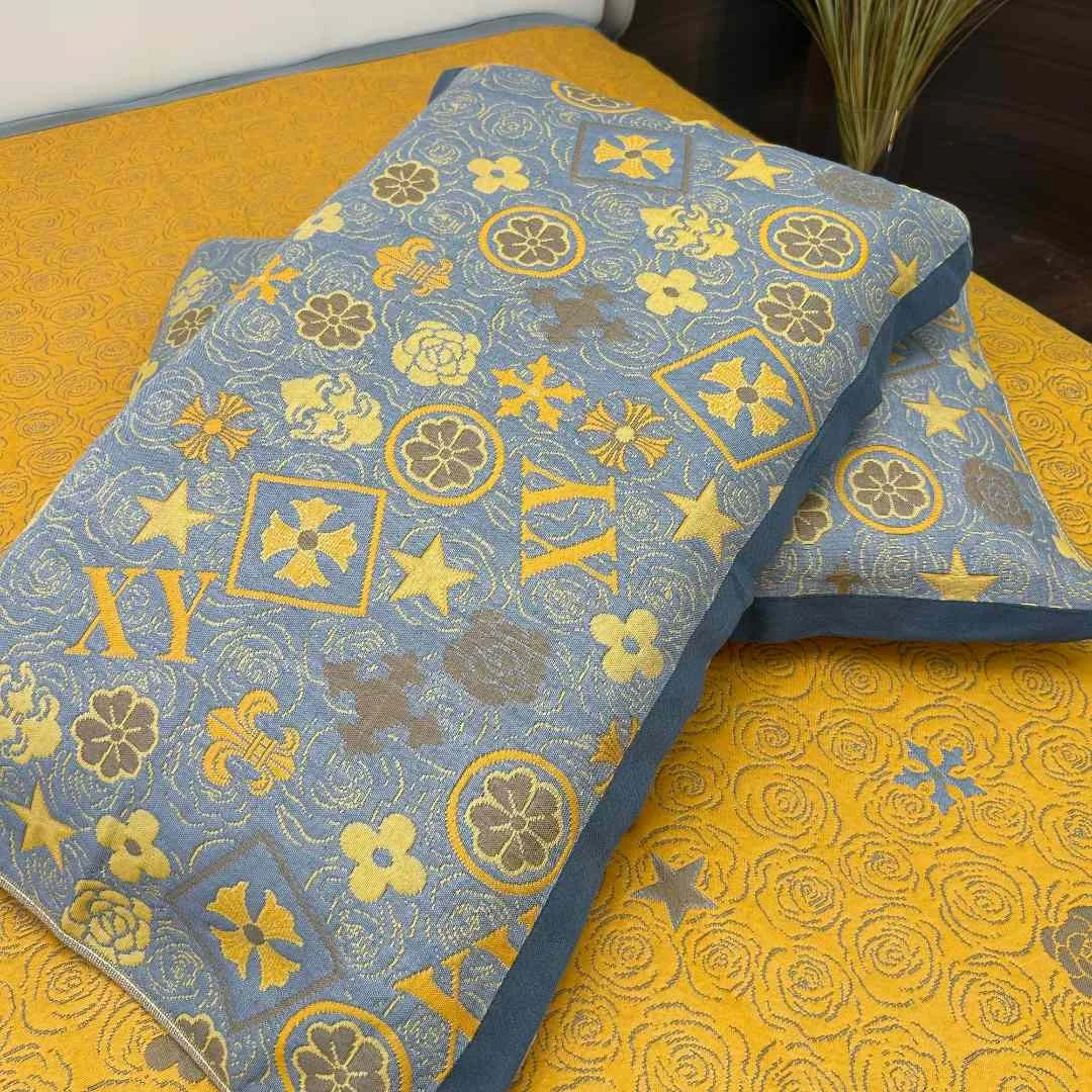 纯棉纱布枕巾--幸运玫瑰52*78加厚加厚双层纱绗缝绗缝精梳棉枕