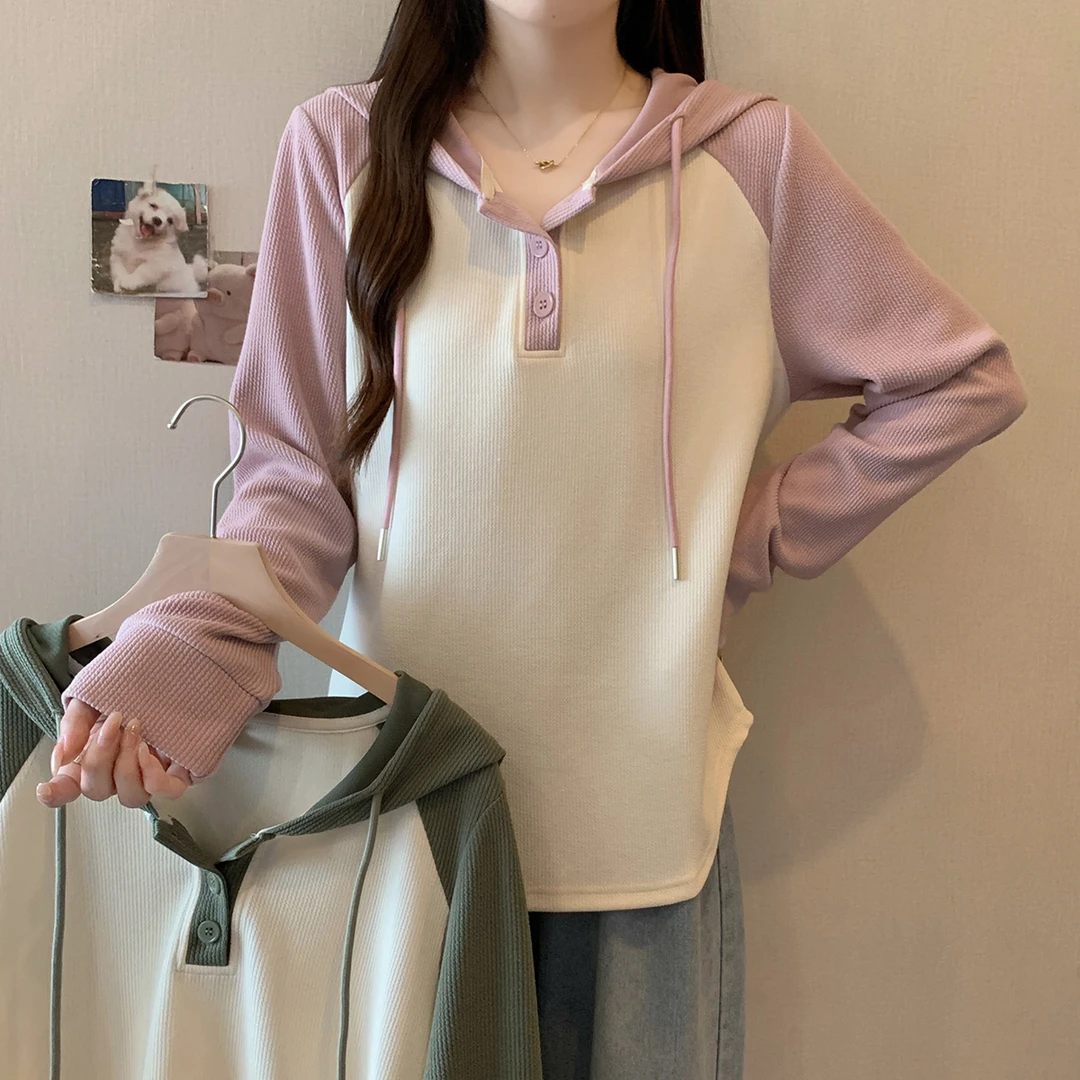 清大码女装2024秋季不规则连帽长袖上衣胖妹妹显瘦套头卫衣63500