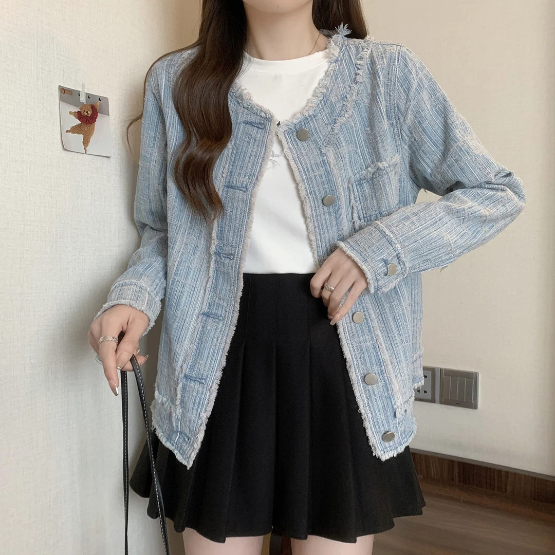 清65231大码女装2025年春季胖妹妹韩版时尚洋气复古百搭牛仔外套