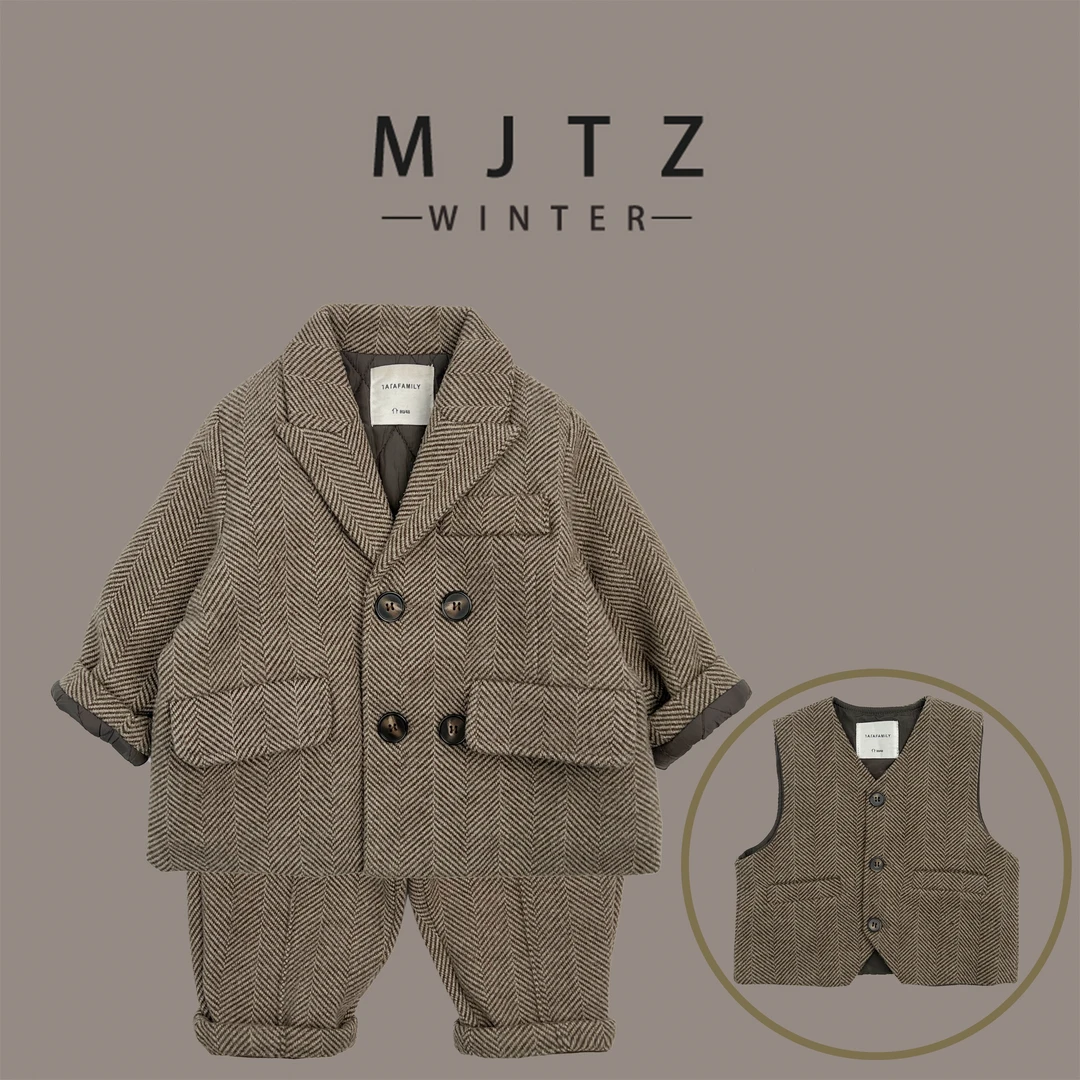 【现货】【绅士范】2023潮流人字纹毛呢绗棉外套年货装西服F-QL-1277