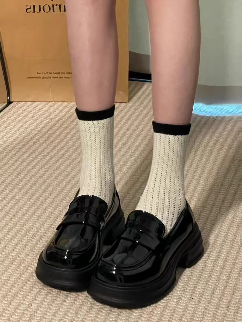 【露丝同款】厚底时尚单鞋黑色学院风小皮鞋百搭2024英伦乐福鞋配jk