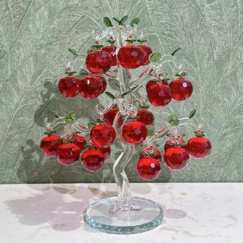 24挂水晶苹果玻璃工艺品红苹果树平安果水晶树建盏花瓶摆件