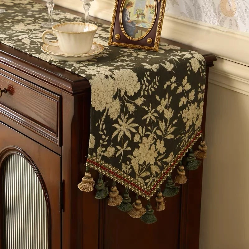 美式复古桌旗茶几高级感轻奢田园法式餐桌布中古风斗柜电视柜旗布