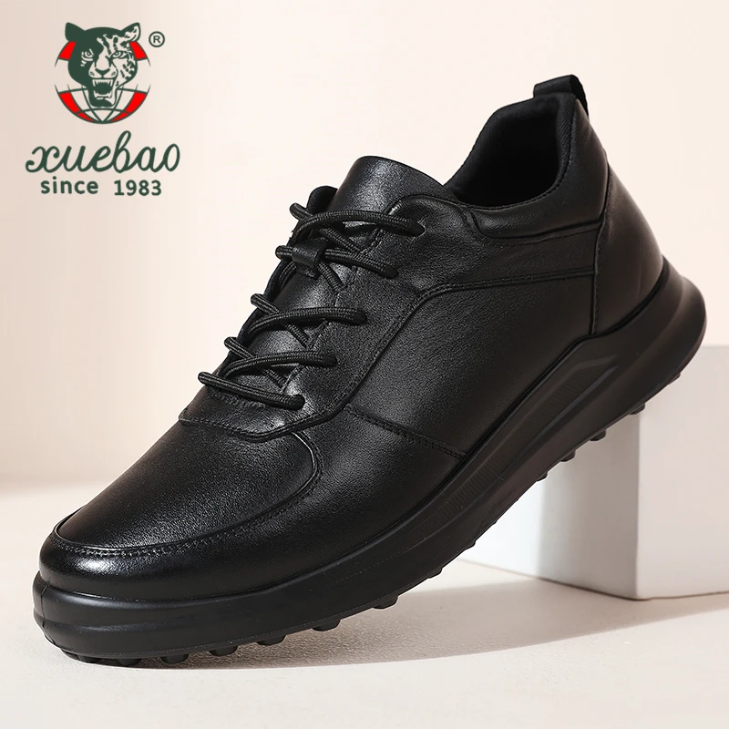 休闲皮鞋男款爆款2025新款软底防滑运动黑色通勤鞋商务男士真皮鞋