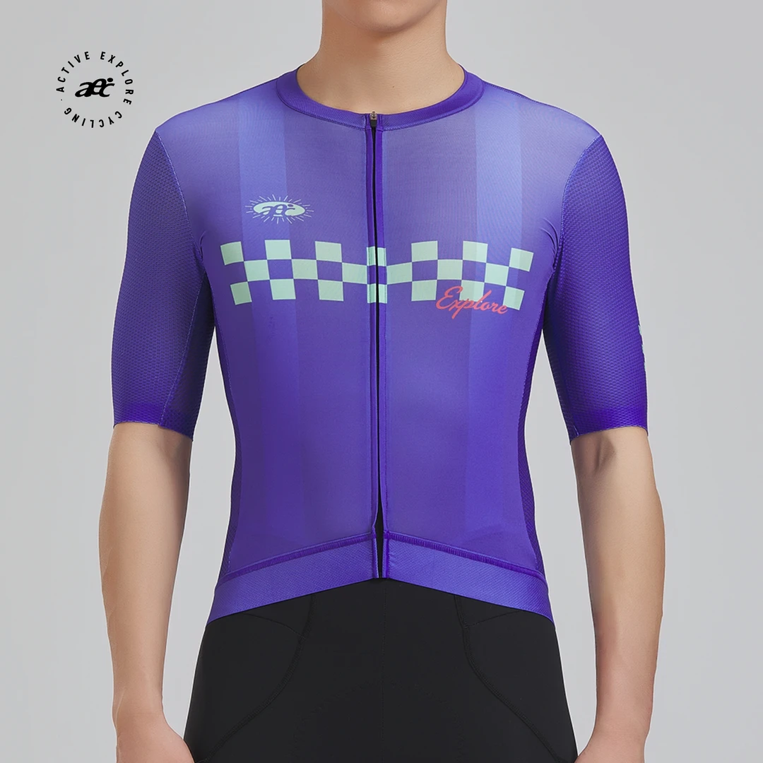aec骑行服短袖夏2025新款透气速干舒适山地自行车上衣男终点线紫