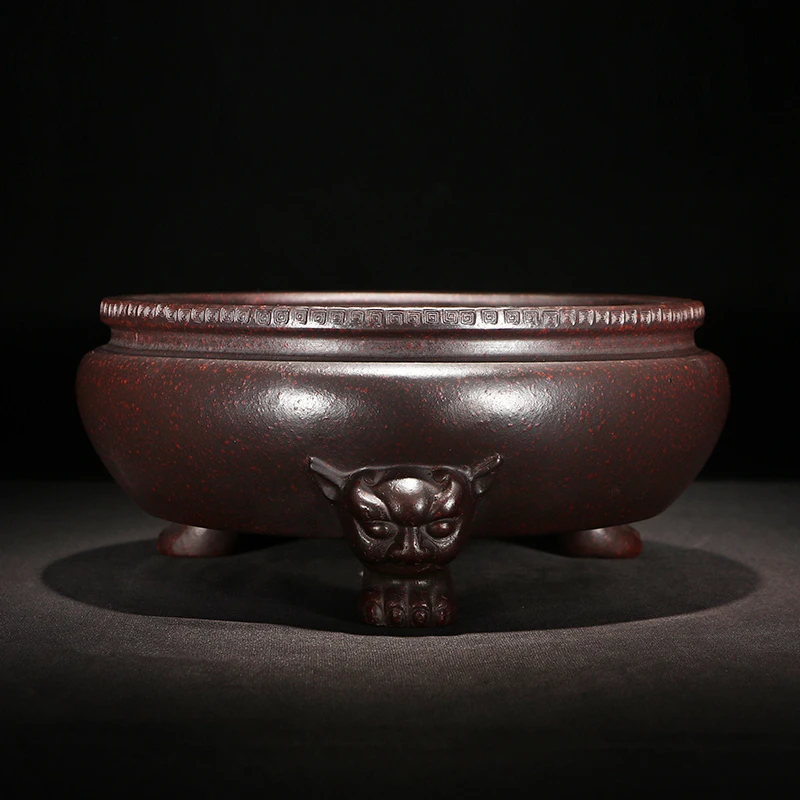 紫砂花盆景创意多肉绿植花卉个性大圆香炉手工帖兽头古典无孔有孔