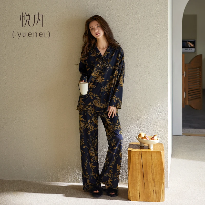 悦内睡衣女款春秋季秋款长袖纯棉家居服女士轻奢老钱风高级感套装