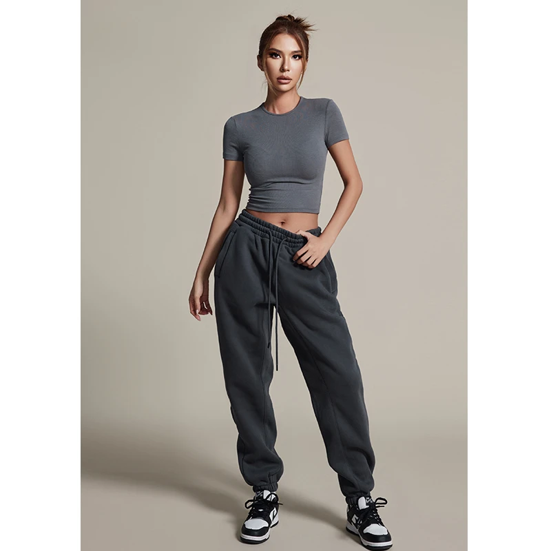 fitlife 加绒加厚女运动裤宽松纯色休闲潮跑步健身美式潮牌街舞束